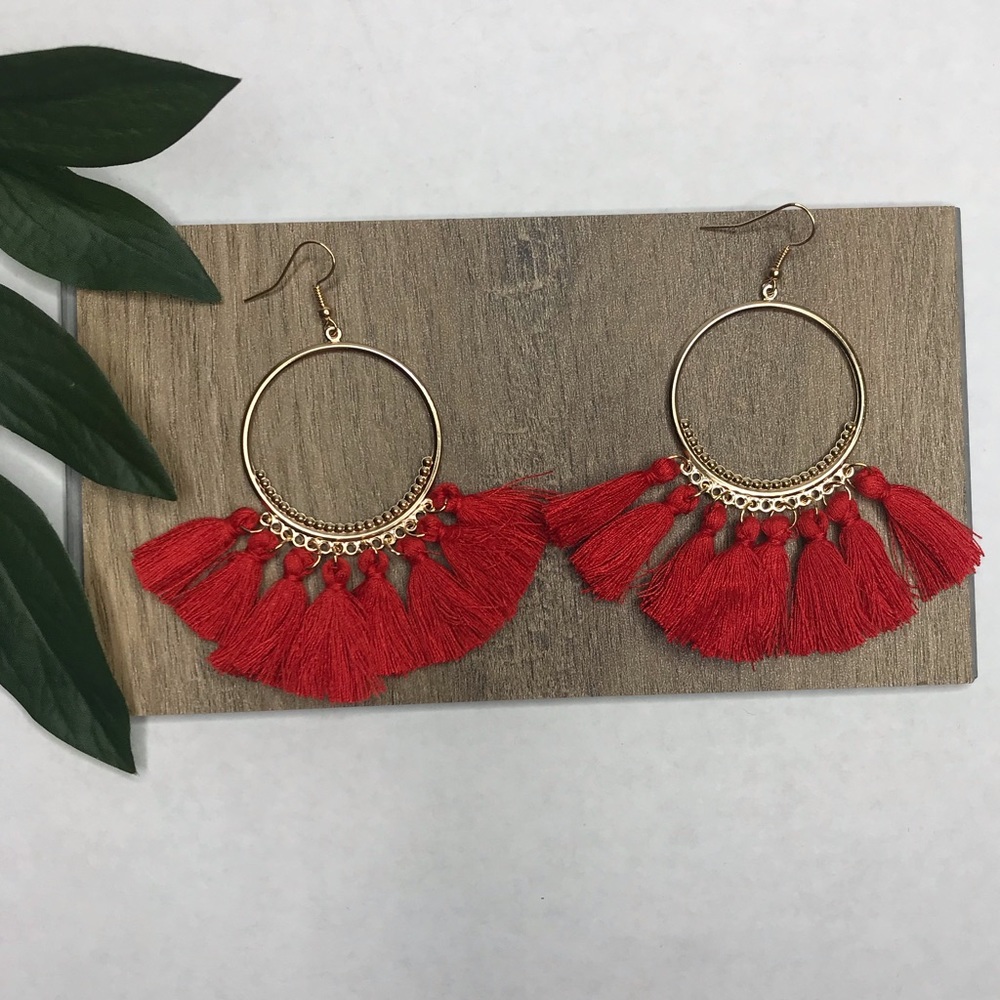 Boho Red Fringe Earrings